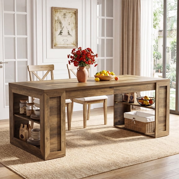 Tribesigns 70.8-Inch Long Dining Table with Storage Shelves, Rectangle Wooden Kitchen Dinner Table for Kitchen, Dining Room