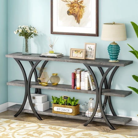Tribesigns 70.8 Inch Narrow Console Table, Long Sofa Table Entry Table with 3 Tier Storage Shelves for Entryway Hallway Living Room