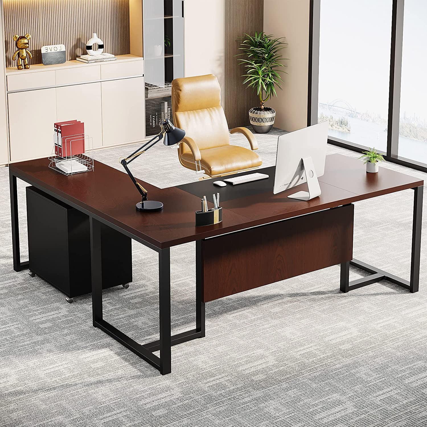 Tribesigns 70.8’’ L-Shaped Executive Desk with File Cabinet, Large ...
