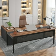 Tribesigns 70.8 Large Computer Desk with 47 File Cabinet, L Shaped Executive Office Desk Workstation, Walnut & Black