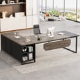 thumbnail image 1 of Tribesigns 70.8"  Large L Shaped Computer Desk with Storage Cabinet, Gray & Black 29.53" Tall Desk, 1 of 6