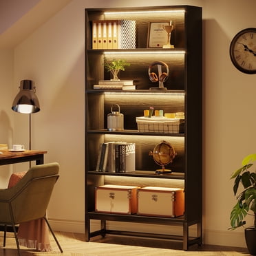 Tribesigns 70.8" Tall Bookcase with LED Lights, 5-Tier Large Bookshelf Heavy Duty Bookcases Organizer Free-Standing Library Bookshelf, Black