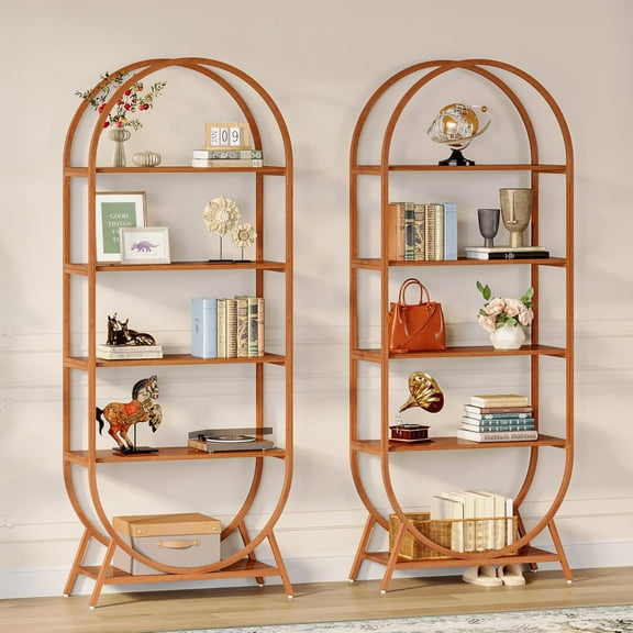 Tribesigns 70.8" Tall Modern Bookshelf, 5-Tier Arched Bookcase with Metal Frame