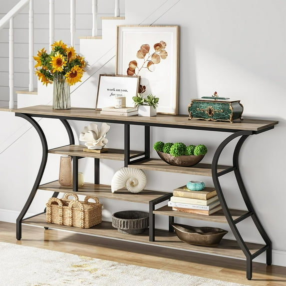 Tribesigns 70.8 inch Long Console Table, Narrow Sofa Table with Storage Shelves for Entryway Living Room