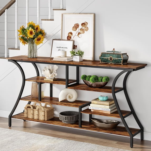 Tribesigns 70.8 inch Long Console Table, Narrow Sofa Table with Storage Shelves for Entryway Living Room