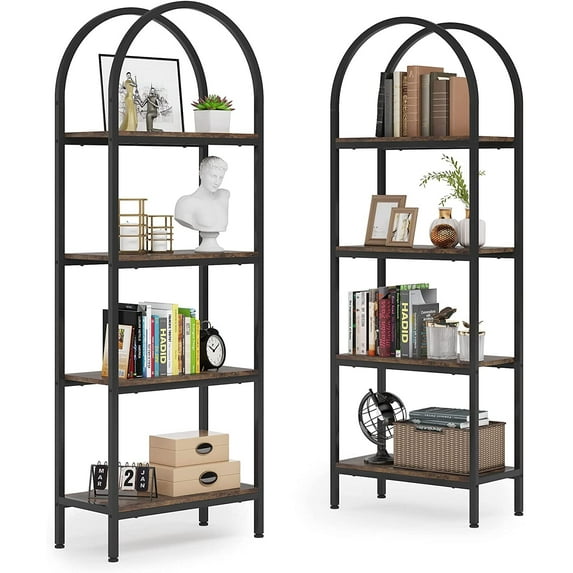 Tribesigns 70.8 inches Bookcase, Industrial 4 Shelves Wood Open Bookshelf, Set of 2, Vintage Brown