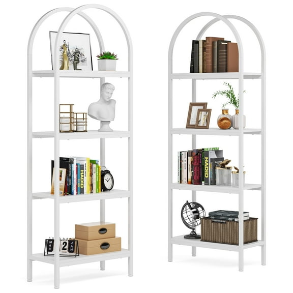 Tribesigns 70.8 inches Bookcase, Industrial 4 Shelves Wood Open Bookshelf, White, Set of 2