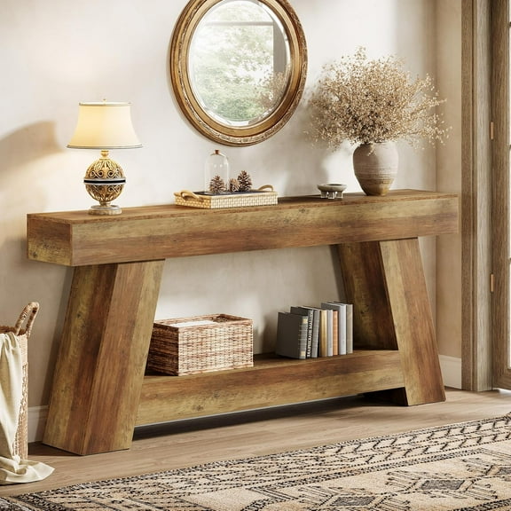 Tribesigns 70.86" Extra Long Sofa Console Table, Farmhouse 2-Tier Wooden Behind Couch Table for Entryway (Rustic Brown)