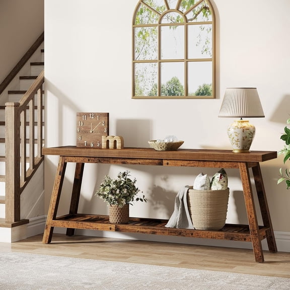 Tribesigns 70.86-Inch 2-Tier Console Table: Farmhouse Entryway Table, Narrow Sofa Table Behind Couch, Mixed Brown