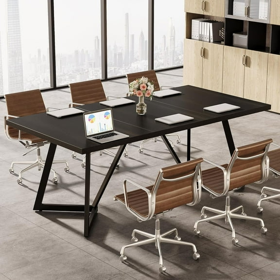 Tribesigns 70.86-Inch Conference Table, Modern Black Meeting Table with Metal Frame, Rectangular Seminar Table for Office Meeting Room