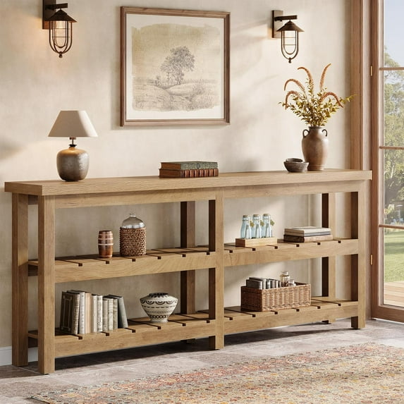 Tribesigns 70.86-Inch ExtraLong Console Table, Farmhouse 3-Tier Entryway Table, Wood Sofa Table for Living Room, Hallway, Light Brown