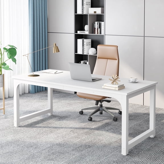 Finmind 70.86 inch Large Computer Desk, Modern Sturdy Writing Desk for Home Office, White