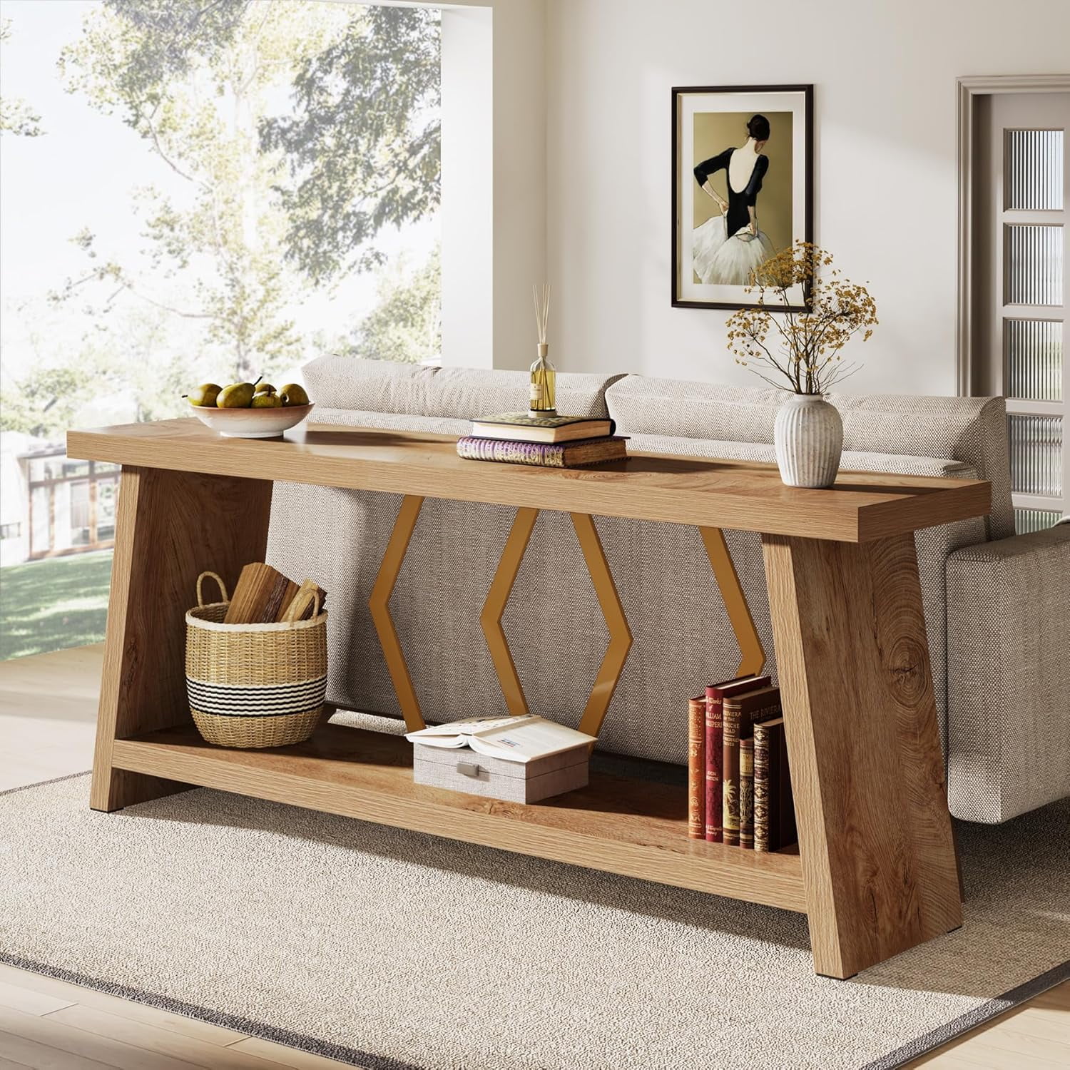 Tribesigns 70.86-Inch Long Sofa Table, 2-Tier Narrow Console Table with ...