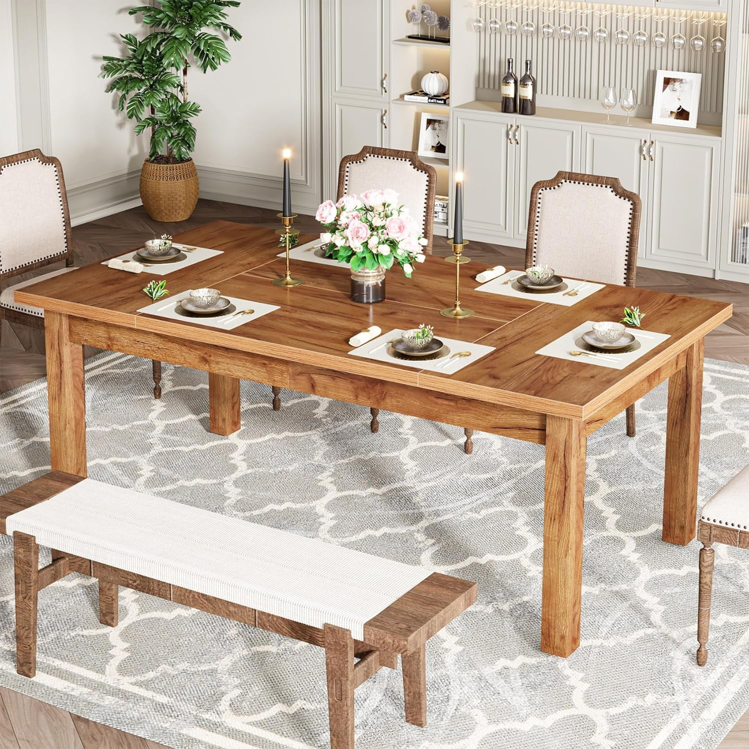 Long wood dining room table discount