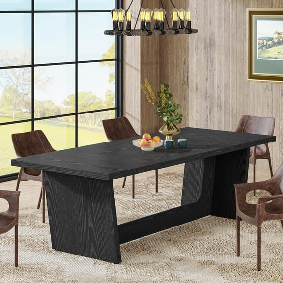 Finmind 70.87" Dining Room Table: Solid Wooden Farmhouse Kitchen Table for 6-8, Rustic Long Dinner Table, Black