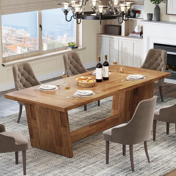 Tribesigns Wooden Large Dining Table for 6-8 People, 70.87-Inch Rectangular Farmhouse Kitchen Table,Light Brown