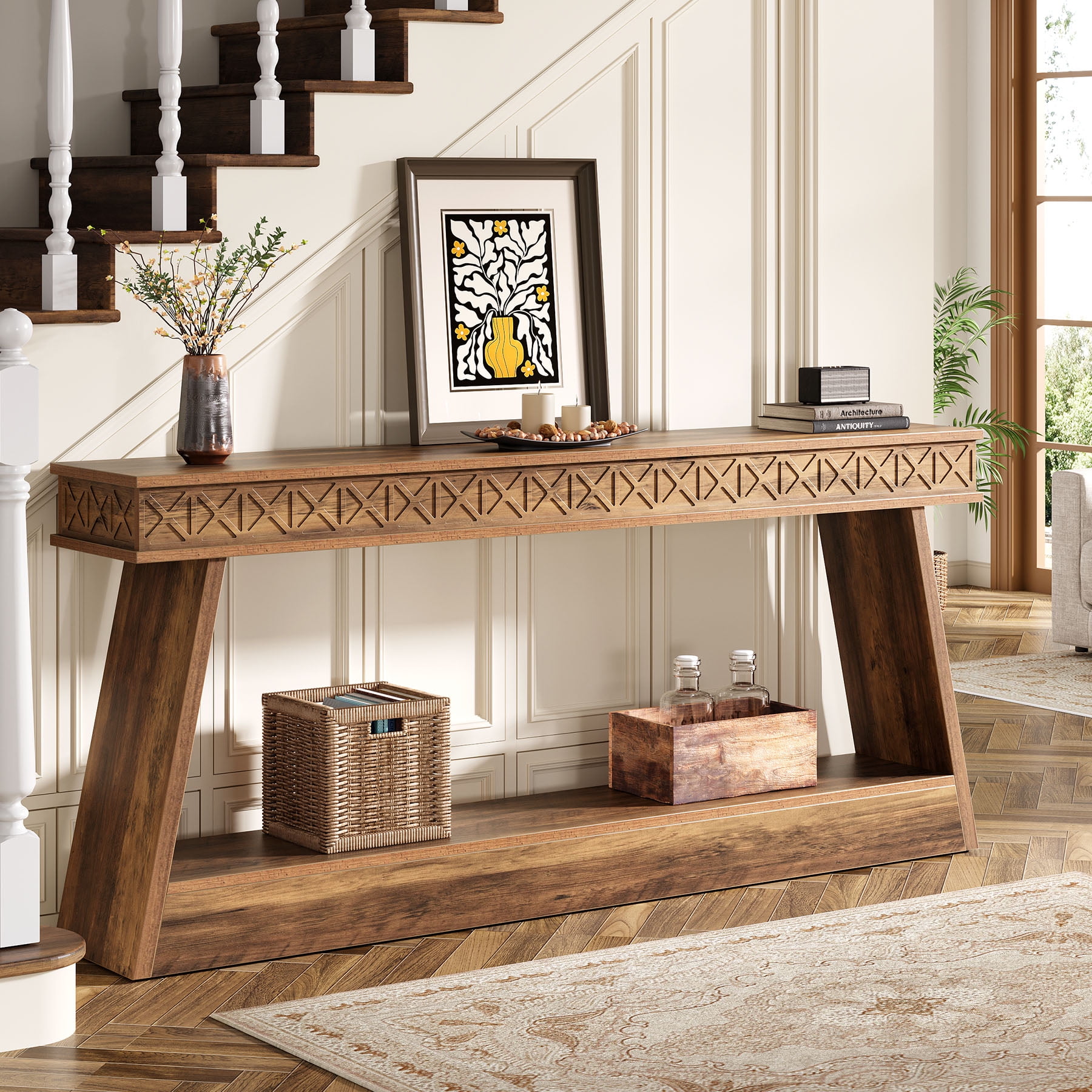 Tribesigns 70.87-Inch Entryway Table, Narrow Console Table with Storage, Wooden Long Sofa Table, Skinny Hallway Table for Entrance, Bedroom, Living Room, Behind the Couch, Foyer, Rustic Brow