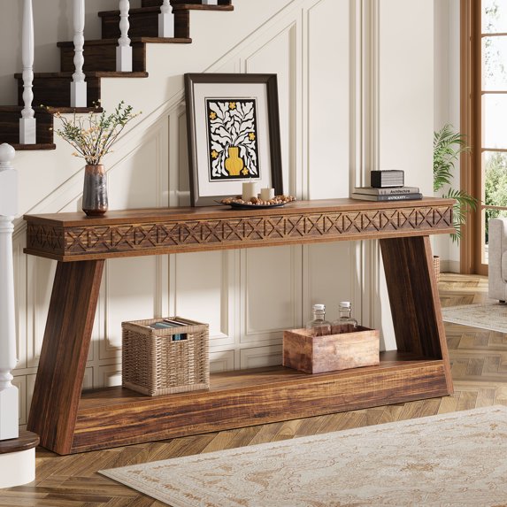 Tribesigns 70.87-Inch Entryway Table, Narrow Console Table with Storage, Dark Brown
