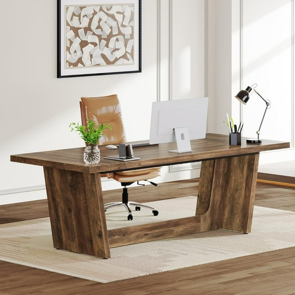 Tribesigns 70.87-Inch Executive Computer Desk: Large Home Office Desk, Industrial Wood Study Writing Table,Dark Brown