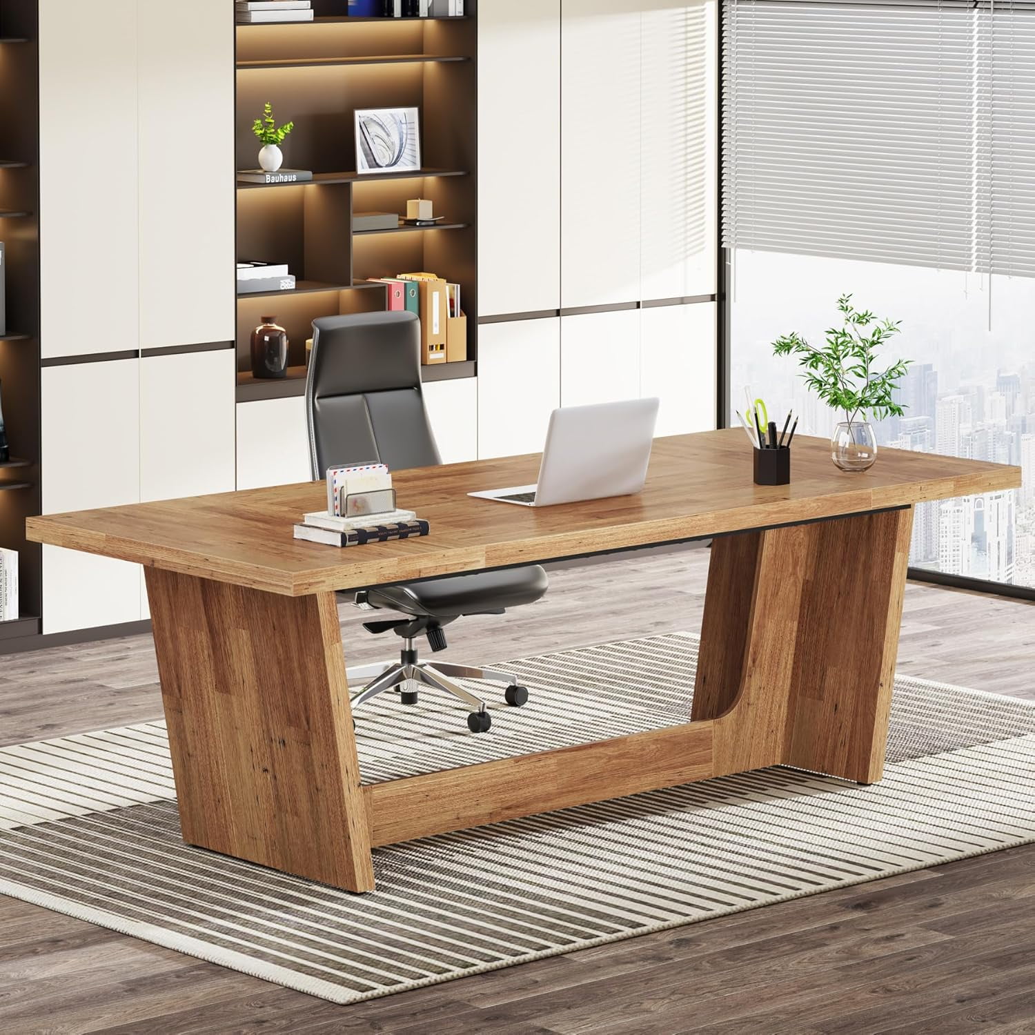 Tribesigns 70.87-Inch Executive Computer Desk: Large Home Office Desk, Industrial Wood Study Writing Table,Light Brown