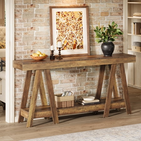 Tribesigns 70.87 Inch Farmhouse Console Table, 2-Tier Rectangular Accent Table Behind Couch for Living Room, Entrance, Foyer, Rustic Brown