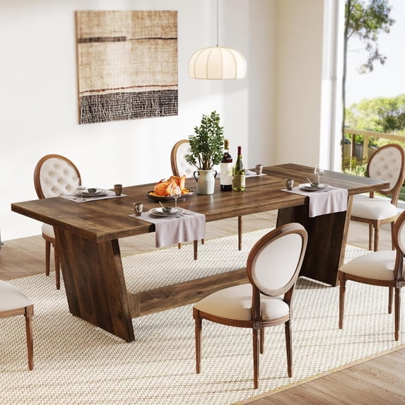 Tribesigns 70.87-Inch Rectangular Dining Table in Farmhouse Style, Solid Wood, Seats 6-8, Brown
