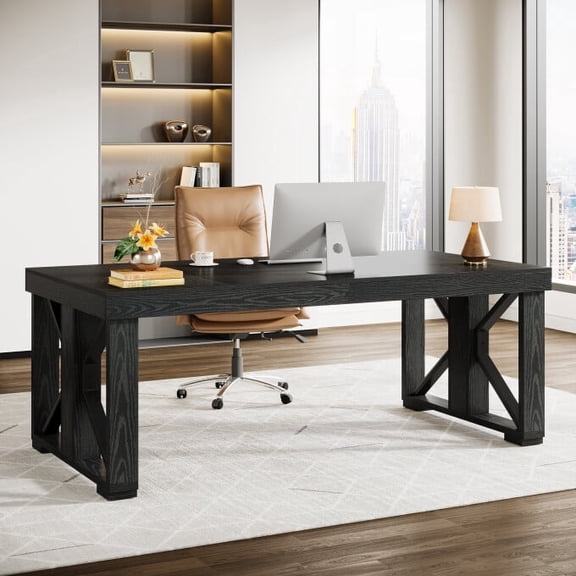 Tribesigns 70.87 Inches Executive Desk, Large Wooden Office Computer Desk with Double Pedestal for Home Office, Black
