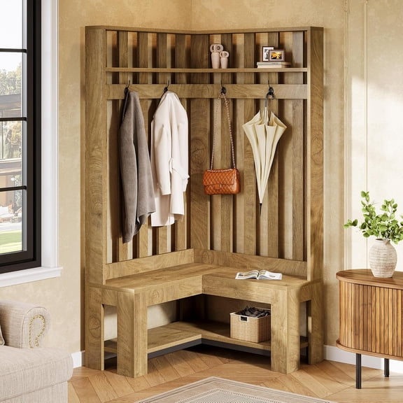 Tribesigns 70.87" L-Shaped Hall Tree with Bench & Shoe Storage Shelf & 4 Hooks