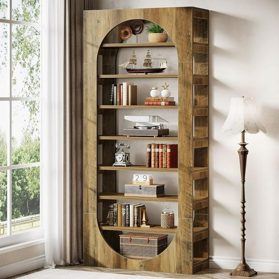 Tribesigns 70.87" Tall Arched Bookshelf, 8-Tier Wood Bookcase with Storage for Living Room, Bedroom, Office, Library