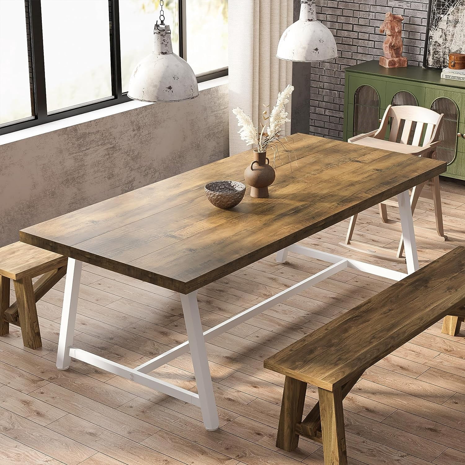 Tribesigns 70.87in Rectangular Wood Dining Table for 8, Metal Frame ...