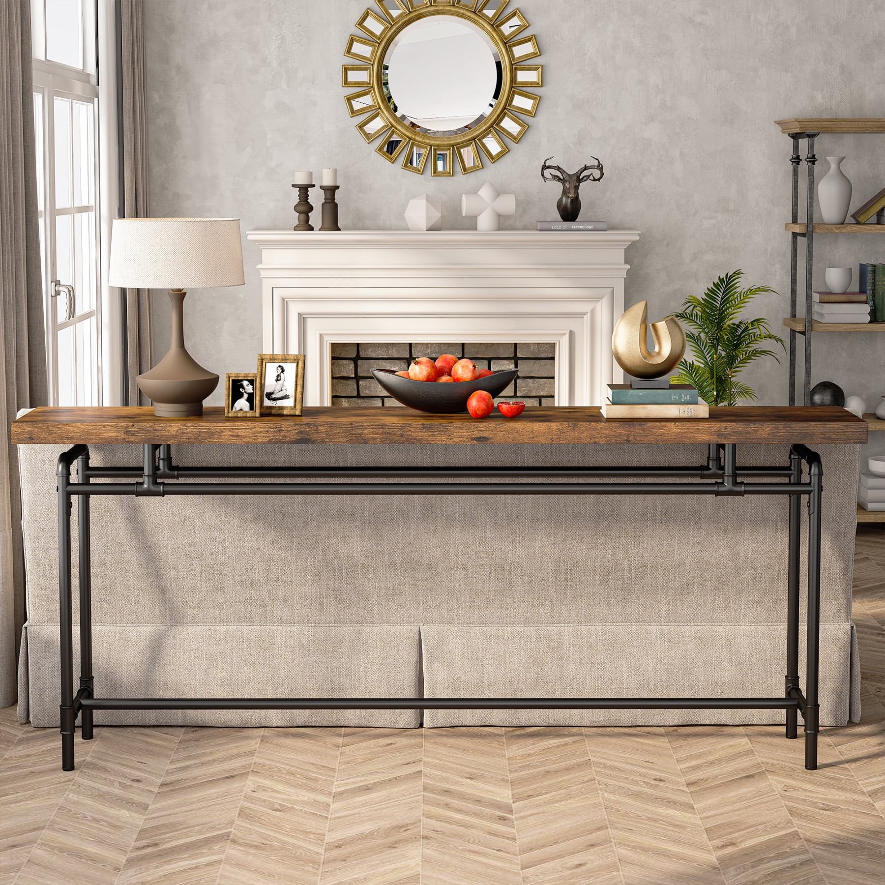 Industrial pipe sofa table discount