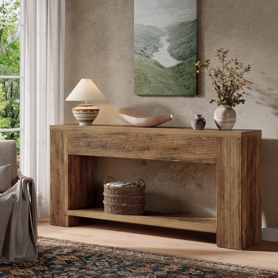 Finmind 70.9" Console Tables for Entryway, Narrow Long Sofa Table Behind The Couch, Rustic Brown