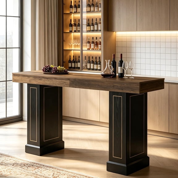 Tribesigns 70.9" Extra Long Bar Table for 6-8 People, Rustic Counter Height Pub Table with Dual Pedestal Base for Home Bar, Kitchen, Game Room