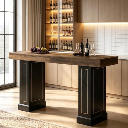 Tribesigns 70.9" Extra Long Bar Table for 6-8 People, Rustic Counter Height Pub Table with Dual Pedestal Base for Home Bar, Kitchen, Game Room
