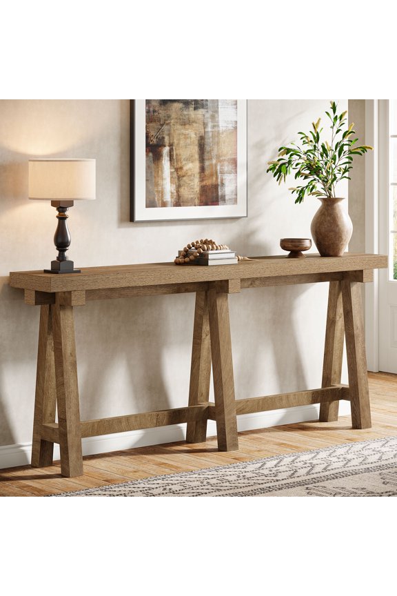 70.9" Extra Long Console Table, Farmhouse Wooden Sofa Table Behind Couch with Storage, Narrow Console Station, Rustic Entryway Furniture for Hallway, Entry, Foyer, Living Room, Brown