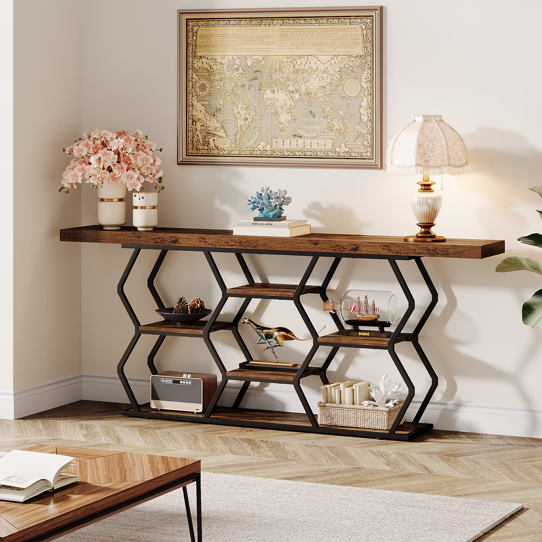 Tribesigns 70.9" Extra Long Console Table - 2-Tier Industrial Sofa Table, Rustic Brown, Behind Couch Or Hallway Entryway
