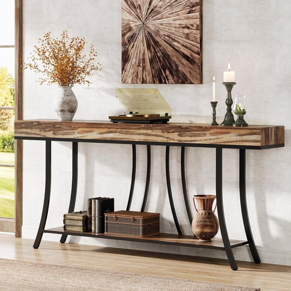 Tribesigns 70.9" Extra Long Console Table, Industrial Narrow Sofa Table with Storage Shelves, Behind Couch Table, 2-Tier Entryway Sofa Table for Living Room, Hallway, Rustic Brown