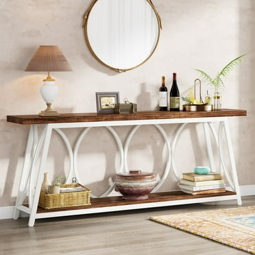Tribesigns 70.9" Extra Long Console Table, Wood Sofa Table Behind Couch for Living Room, White