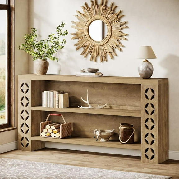 Tribesigns 70.9" Extra Long Console Table with Storage, 3-Tier Long Entryway Table for Hallway, Walnut