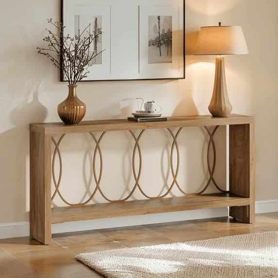 Tribesigns 70.9" Extra Long Entryway Console Table with Storage, 2-Tier Farmhouse Sofa Table Behind Couch for Hallway