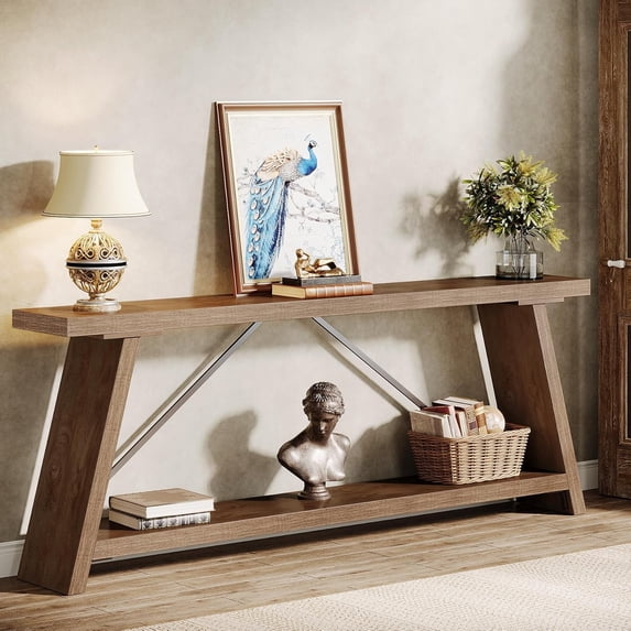 Tribesigns 70.9" Extra Long Sofa Table Behind Couch, Wood Console Table for Hallway, Natural Brown