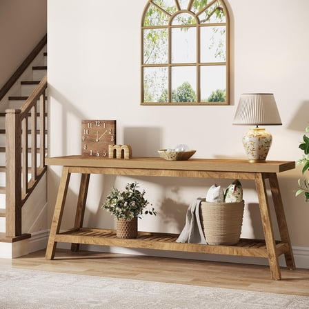 Tribesigns 70.9" Farmhouse Console Table: 2-Tier Wood Entryway Table, Light Brown