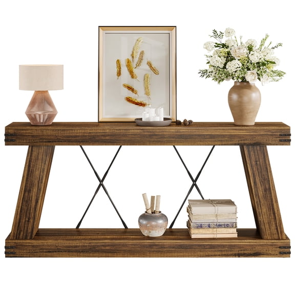 Tribesigns 70.9" Farmhouse Console Table, Long Sofa Table Behind Couch with Storage, Narrow Wooden Console Station, Industrial Rustic Entryway Furniture for Hallway, Entry, Living Room, Brown