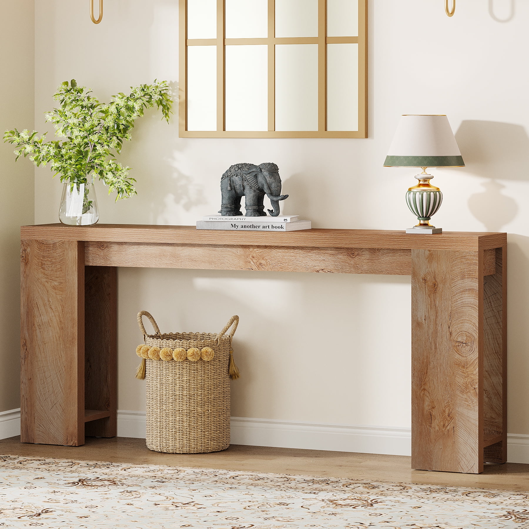 Tribesigns 70.9" Farmhouse Console Table, Wood Sofa Table Behind Couch, Narrow Long Entryway Table for Hallway, Light Oak Brown