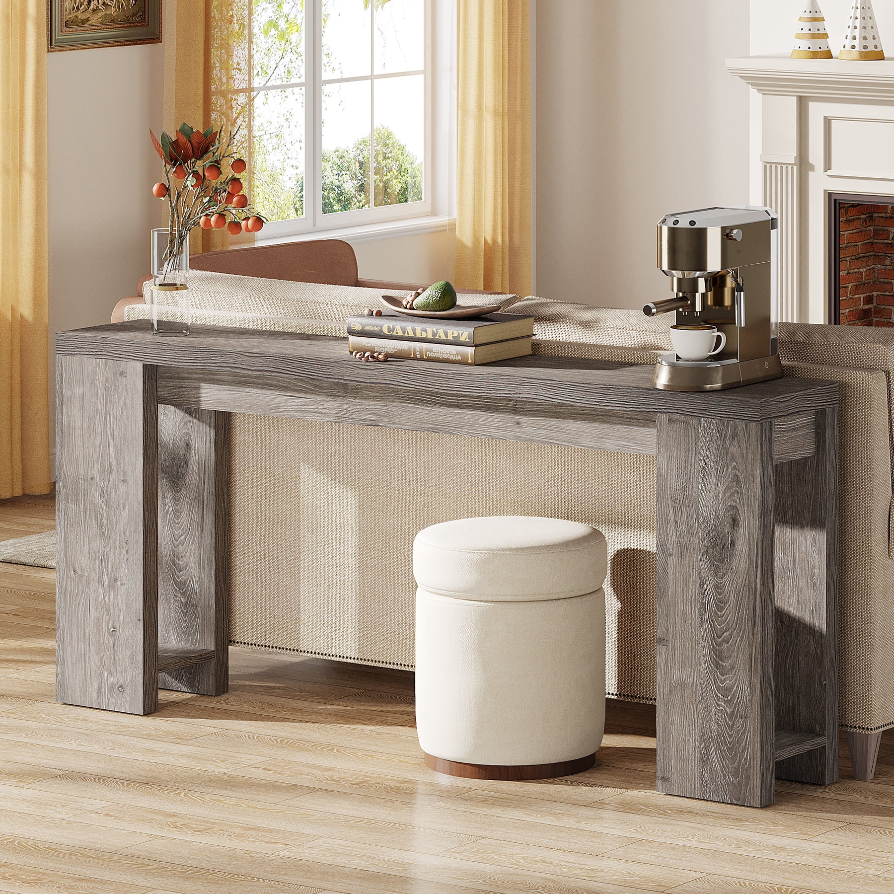Tribesigns 70.9" Farmhouse Console Table, Wood Sofa Table Behind Couch, Narrow Long Entryway Table for Hallway, Light Grey