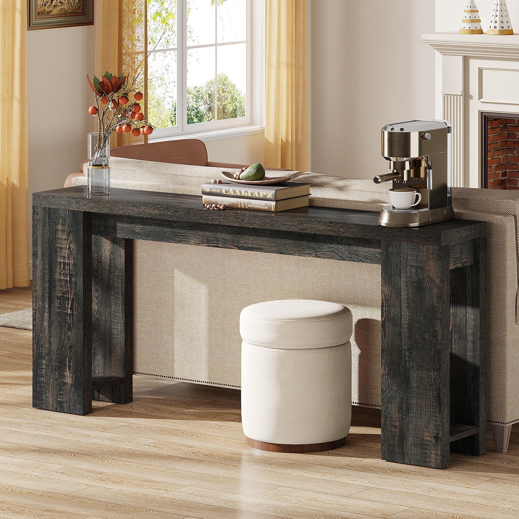 Tribesigns 70.9" Farmhouse Console Table, Wood Sofa Table Behind Couch, Narrow Long Entryway Table for Hallway, Black
