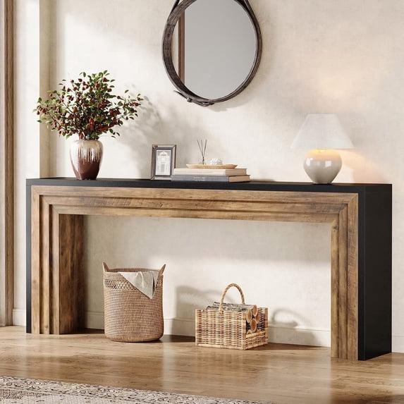 Tribesigns 70.9" Farmhouse Long Console Table, Wood Sofa Table Behind Couch for Hallway, Black