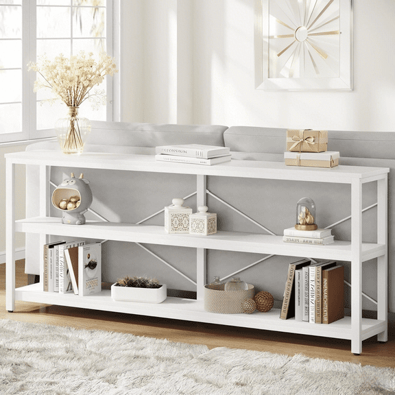 Tribesigns 70.9-Inch Console Table, 3-Tier Industrial Sofa Table with Metal Frame, Couch Table with Storage Shelves for Living Room Entryway Hallway Foyer (White)