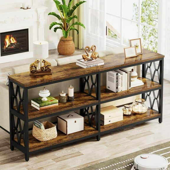 Tribesigns 70.9 Inch Console Table with Storage Shelves, Industrial 3-Tier Sofa Table, Long Foyer Table Entryway Table for Hallway, Entrance, Living Room, Rustic Brown