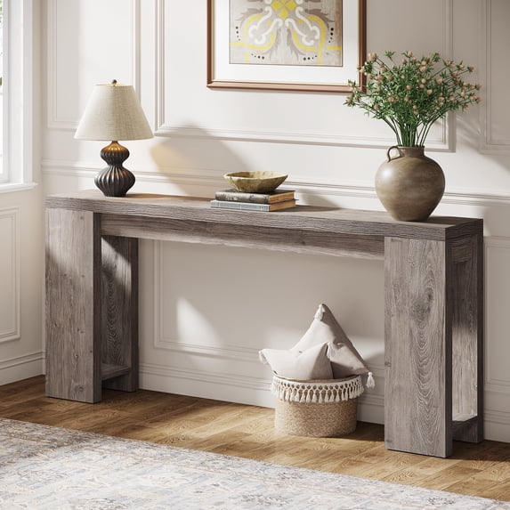 Finmind 71" Long Console Table, Narrow Light Grey Entryway Table Wood Sofa Table